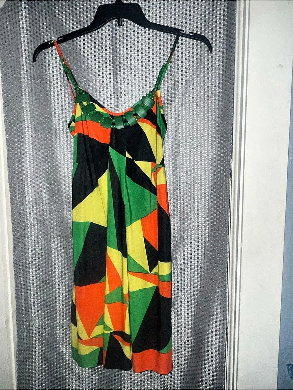 Geometric Midi Dress in Green & Orange Like New
